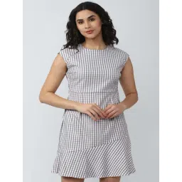 Van Heusen Grey Chequered Shift Dress-picture-36