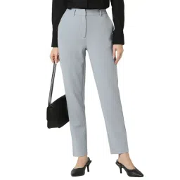 Van Heusen Grey Polyester Solid Formal Trousers-picture-42