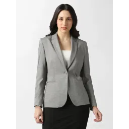 Van Heusen Grey Solid Regular Fit Long Sleeves Textured Blazer-picture-32
