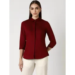 Van Heusen Maroon Cotton Plain Shirt-picture-10