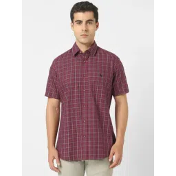 Van Heusen Maroon Cotton Slim Fit Checks Shirt-picture-43