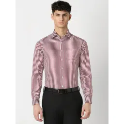 Van Heusen Maroon Cotton Slim Fit Striped Shirt-picture-45