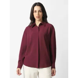 Van Heusen Maroon Polyester Solid Shirt-picture-32