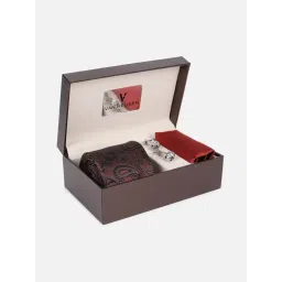 Van Heusen Maroon Printed Tie, Pocket Square with Cufflink-picture-43