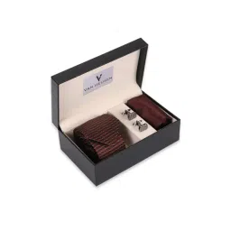 Van Heusen Maroon Textured Tie, Cufflinks and Pocket Square-picture-43