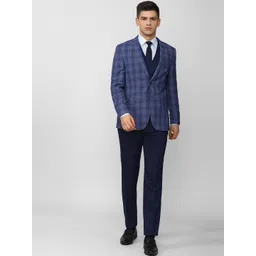 Van Heusen Men Blue Checked Slim-Fit Single-Breasted Four-Piece Formal Suit-picture-42
