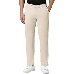 van heusen Men Cream Solid Slim Fit Trousers-picture-13