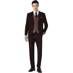 van heusen Men Maroon Stripe Slim Fit Wedding Three Piece Suit-picture-13