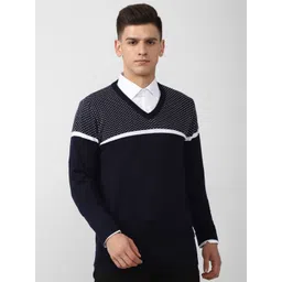Van Heusen Men Navy Blue & White Pullover Sweater-picture-13