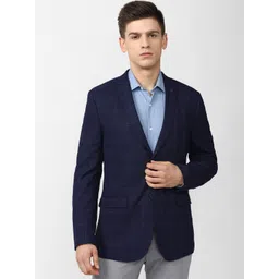 Van Heusen Men Navy Blue Checked Slim Fit Single-Breasted Blazer-picture-29