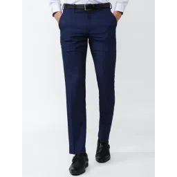 van heusen Men Navy Check Slim Fit Trousers-picture-11