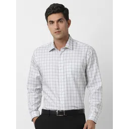 Van Heusen Men Regular Fit Spread Collar Grid Tattersall Checked Cotton Formal Shirt-picture-29