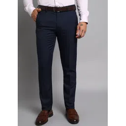 van heusen Men Slim Fit Dark Blue Polyester Trousers-picture-12