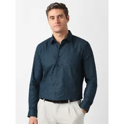 Van Heusen Men Slim Fit Grid Tattersall Checked Spread Collar Pure Cotton Formal Shirt-picture-28