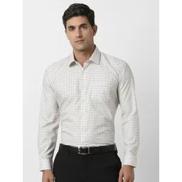 Van Heusen Men Slim Fit Spread Collar Grid Tattersall Checked Cotton Formal Shirt-image-23