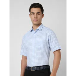 Van Heusen Men Slim Fit Spread Collar Grid Tattersall Checked Formal Shirt-image-4