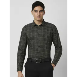Van Heusen Men Slim Fit Spread Collar Tartan Checked Cotton Formal Shirt-image-19