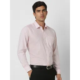 Van Heusen Men Slim Fit Spread Collar Vertical Striped Cotton Formal Shirt-picture-37