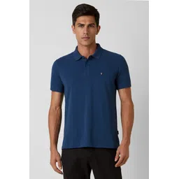 van heusen Men Solid Polo Neck Cotton Blend Blue T-Shirt-picture-13