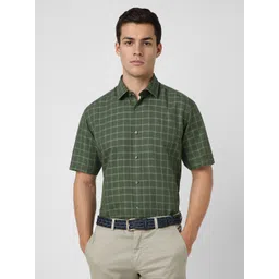 Van Heusen Men Spread Collar Checked Linen Formal Shirt-picture-15