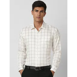 Van Heusen Men Spread Collar Grid Tattersall Checked Cotton Slim Fit Formal Shirt-picture-13