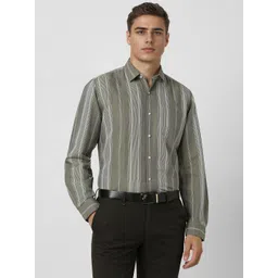 Van Heusen Men Spread Collar Vertical Striped Linen Formal Shirt-picture-11