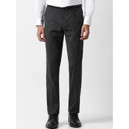 Van Heusen Men Textured Self Design Slim Fit Mid-Rise Plain Flat Front Formal Trousers-picture-15