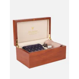 Van Heusen Navy & Beige Polyester Printed Tie, Pocket Square & Cufflink-picture-39