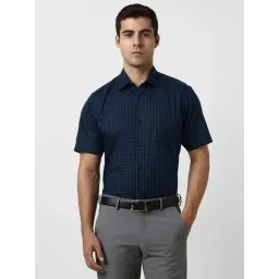 Van Heusen Navy Cotton Regular Fit Checks Shirt-picture-41