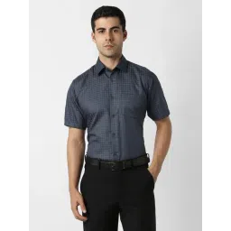 Van Heusen Navy Cotton Regular Fit Checks Shirt-picture-41