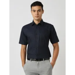Van Heusen Navy Cotton Regular Fit Checks Shirt-picture-17