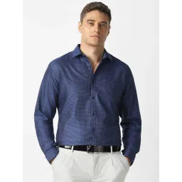 Van Heusen Navy Cotton Regular Fit Chequered Formal Shirt-picture-29