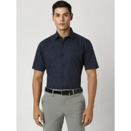 Van Heusen Navy Cotton Regular Fit Printed Shirt-picture-37