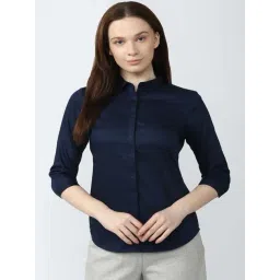 Van Heusen Navy Cotton Regular Fit Shirt-picture-36