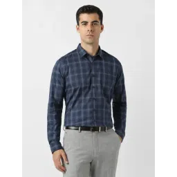 Van Heusen Navy Cotton Slim Fit Checks Shirt-picture-22