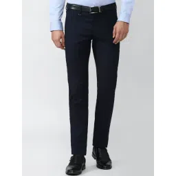 Van Heusen Navy Cotton Slim Fit Checks Trousers-picture-34