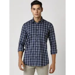 Van Heusen Navy Slim Fit Checks Shirt-picture-37