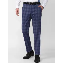 Van Heusen Navy Slim Fit Checks Trousers-picture-15