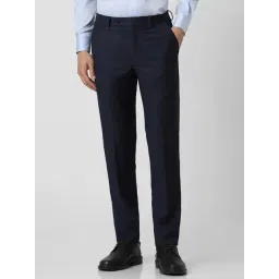 Van Heusen Navy Slim Fit Checks Trousers-picture-32
