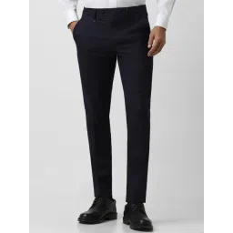 Van Heusen Navy Slim Fit Checks Trousers-picture-31