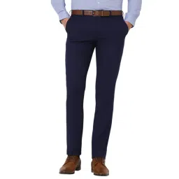 Van Heusen Navy Slim fit Solid Trousers-picture-38