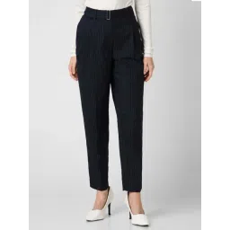 Van Heusen Navy Striped Mid Rise Formal Trousers-picture-20