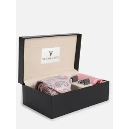 Van Heusen Pink Acrylic Printed Tie, Pocket Square & Cufflink-picture-40