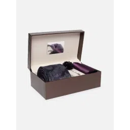Van Heusen Purple Embroidered Tie, Pocket Square with Cufflink-picture-12