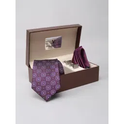 Van Heusen Purple Embroidered Tie with Pocket Square & Cufflinks-picture-21