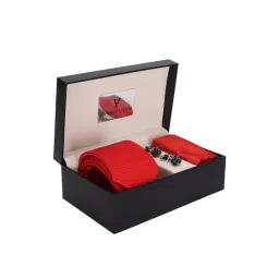 Van Heusen Red Acrylic Tie with Pocket Square & Cufflink-picture-14