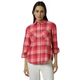 Van Heusen Red Cotton Chequered Shirt-picture-33