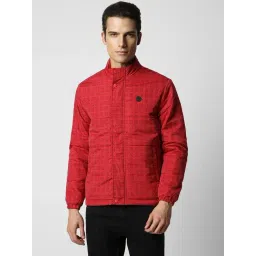 Van Heusen Red Cotton Regular Fit Checks Jacket-picture-39