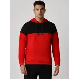 Van Heusen Red Cotton Regular Fit Colour Block Hooded Sweatshirt-picture-28