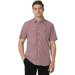 Van Heusen Red Cotton Slim fit Checks Shirt-picture-42